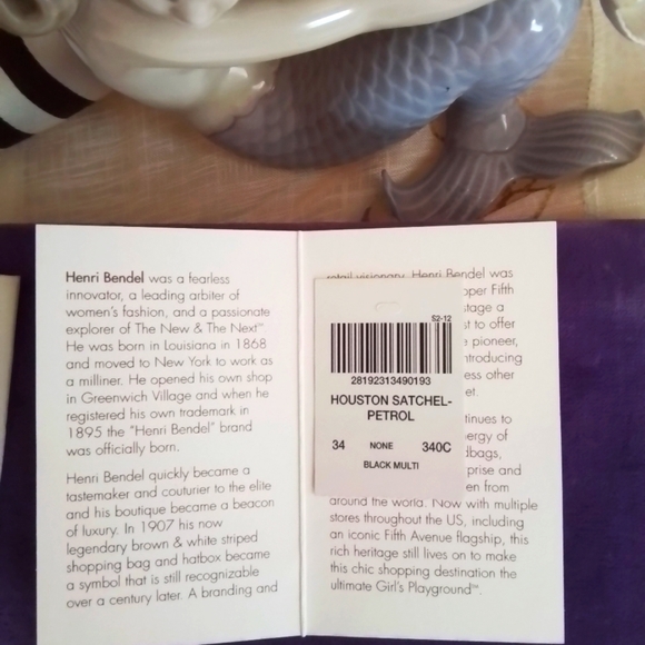 HENRI BENDEL HOUSTON PETROL LEATHER SATCHEL TOTE BAH - Picture 12 of 13